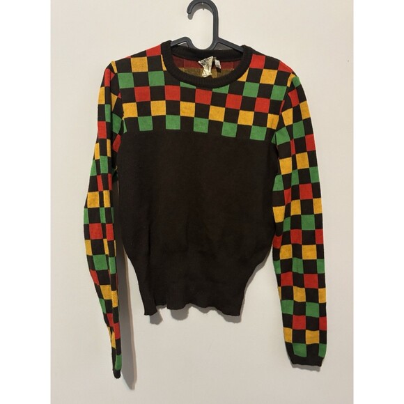 Vintage Givenchy Nouvelle Boutique Geometric 70s Sweater Size 4 Brown - Picture 1 of 5